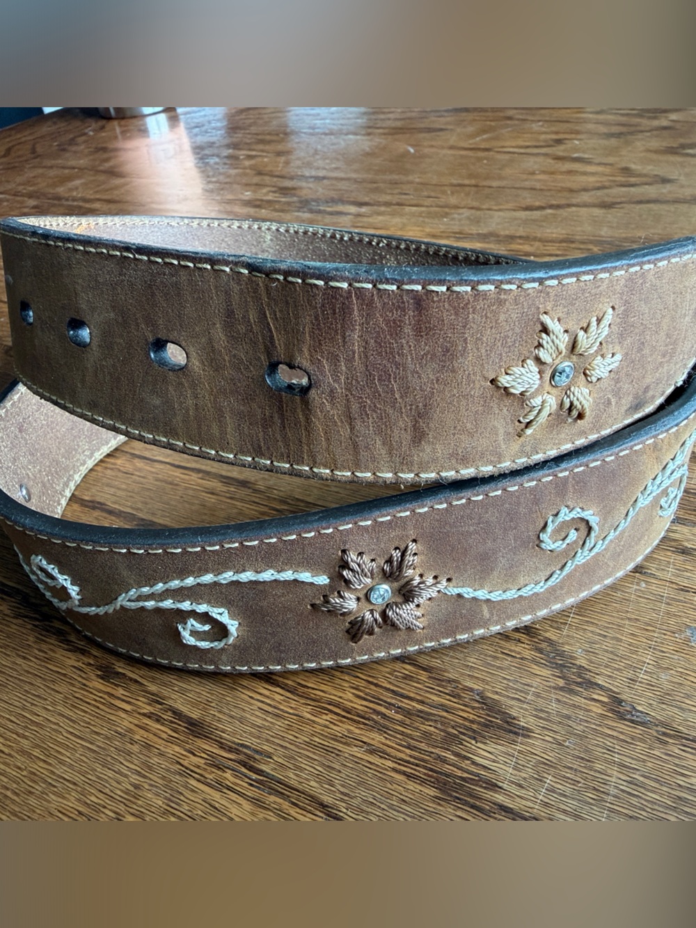 Nocona Brown Leather Floral Embroidered Western Belt